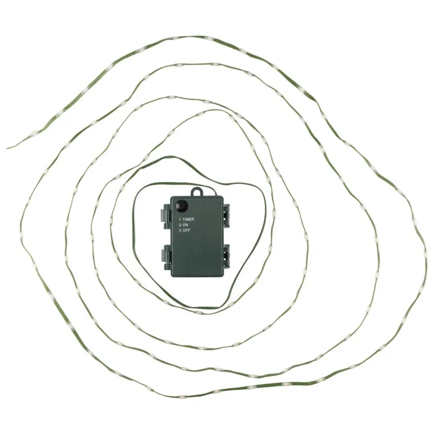 LED-Micro-Lichterkette, warmweiß, inkl. Timer, grünes Soft-Kabel, 100er