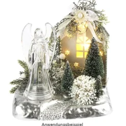 LED-Podest mit Drehbühne, Diorama Berglandschaft, 8 LED-Lämpchen, warmweiß, Timer-Funktion