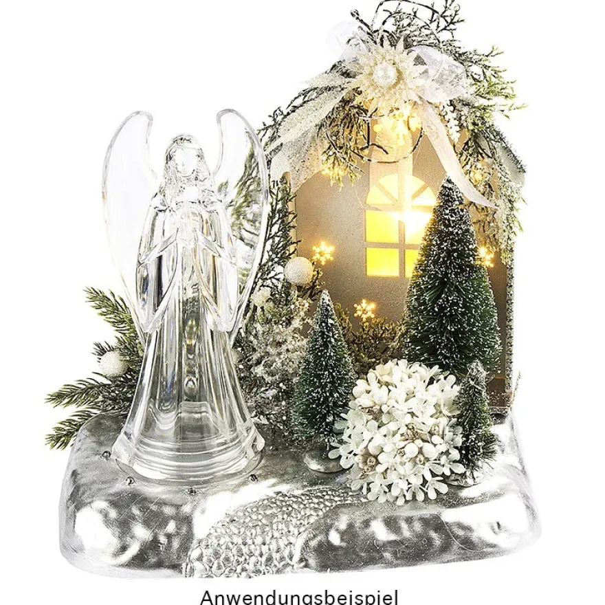 LED-Podest mit Drehbühne, Diorama Berglandschaft, 8 LED-Lämpchen, warmweiß, Timer-Funktion