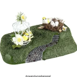 LED-Podest mit Drehbühne, Diorama Berglandschaft, 8 LED-Lämpchen, warmweiß, Timer-Funktion