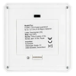 LED-Podest, quadratisch, 9cm x 9cm x 4,2cm, weiß, 6 LEDs, warmweiß, Timer-Funktion