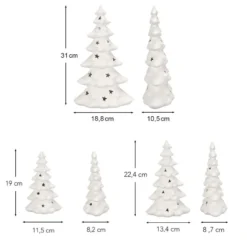 LED-Porzellan-Tannen, 19 bis 31cm hoch, mit Timer, 3 Stück