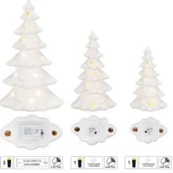 LED-Porzellan-Tannen, 19 bis 31cm hoch, mit Timer, 3 Stück