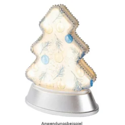 LED-Relaxleuchte, Tannenbaum, 14,5cm x 12cm, Diamant-Lichteffekt-Folie, inkl. Batterien, silber