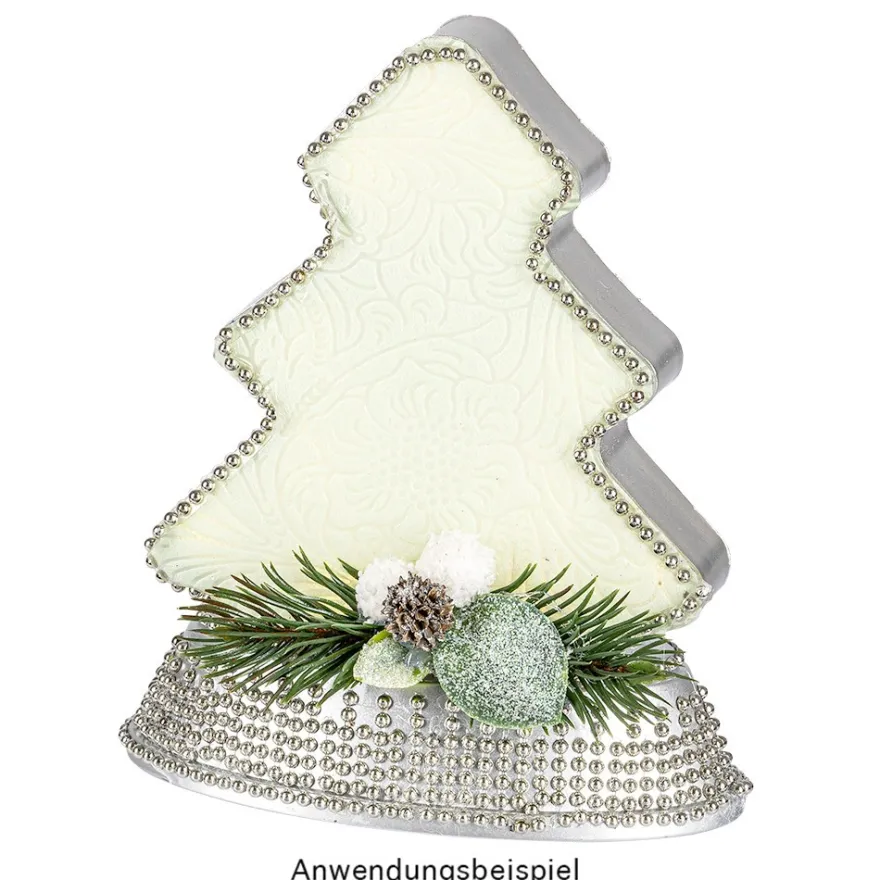 LED-Relaxleuchte, Tannenbaum, 14,5cm x 12cm, Diamant-Lichteffekt-Folie, inkl. Batterien, silber