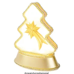 LED-Relaxleuchte, Tannenbaum, 14,5cm x 12cm, Diamant-Lichteffekt-Folie, inkl. Batterien, hellgold