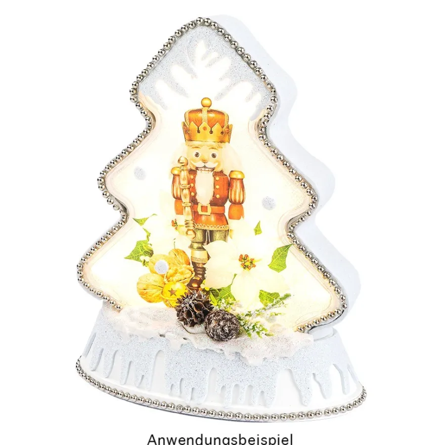 LED-Relaxleuchte, Tannenbaum, 14,5cm x 12cm, Diamant-Lichteffekt-Folie, inkl. Batterien, weiß