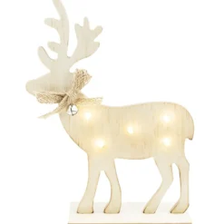LED-Rentier, Holz, Rentier: 23cm x 17cm x 0,5cm, mit Fuß, 5 LEDs, warmweiß