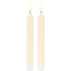 LED-Stabkerzen, creme, Ø2cm, 19cm hoch, LED in warmweiß, mit Flacker-Effekt und Timer, 2 Stück