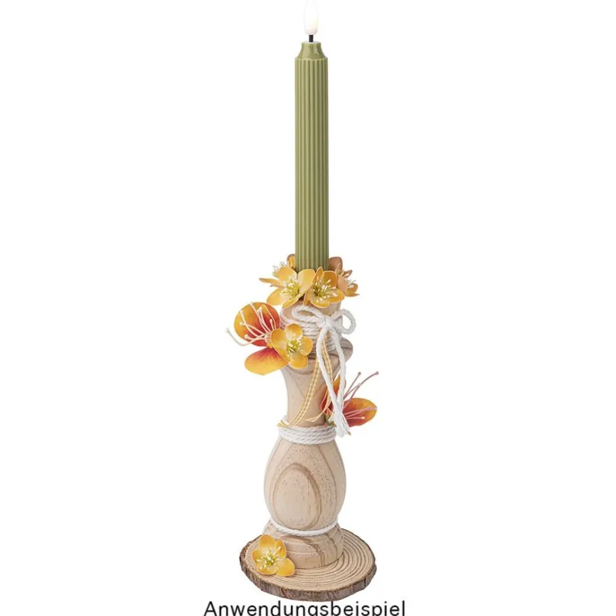 LED-Stabkerzen, grün, Ø2cm, 19cm hoch, LED in warmweiß, mit Flacker-Effekt und Timer, 2 Stück