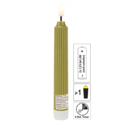 LED-Stabkerzen, grün, Ø2cm, 19cm hoch, LED in warmweiß, mit Flacker-Effekt und Timer, 2 Stück