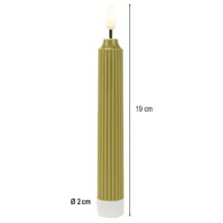 LED-Stabkerzen, grün, Ø2cm, 19cm hoch, LED in warmweiß, mit Flacker-Effekt und Timer, 2 Stück