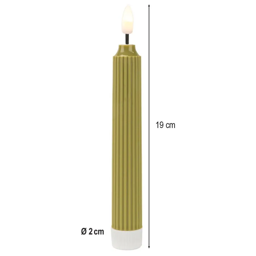 LED-Stabkerzen, grün, Ø2cm, 19cm hoch, LED in warmweiß, mit Flacker-Effekt und Timer, 2 Stück