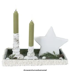 LED-Stabkerzen, grün, Ø2cm, 19cm hoch, LED in warmweiß, mit Flacker-Effekt und Timer, 2 Stück