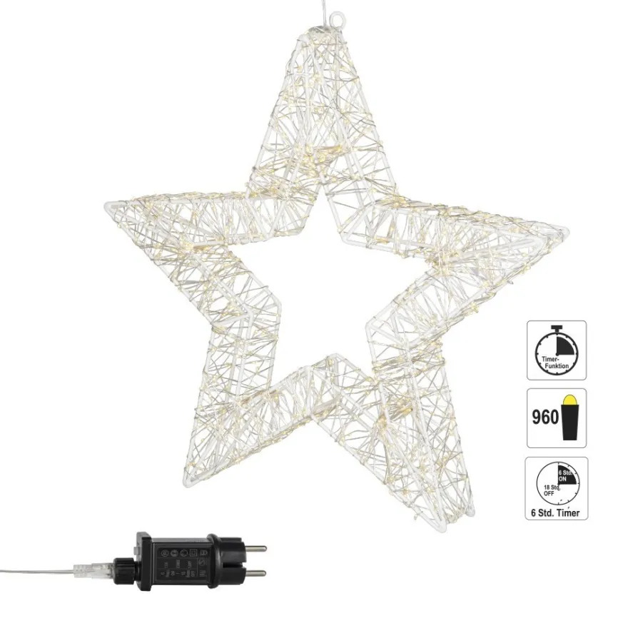 LED-Stern aus Metall, Ø 40,2cm, 960 LEDs in Warmweiß, netzbetrieben, inkl. Timer