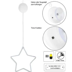 LED-Stern, 24,5cm x 23,5cm x 1,3cm, Lichterband in warmweiß, inkl. Timer