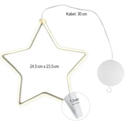 LED-Stern, 24,5cm x 23,5cm x 1,3cm, Lichterband in warmweiß, inkl. Timer