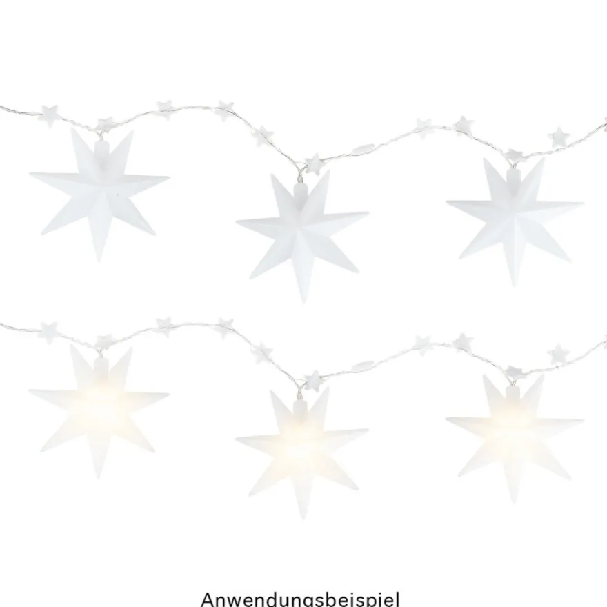 LED-Sterne-Lichterkette, 10 weiße Sterne je Ø 12cm, warmweiß, inkl. Timer
