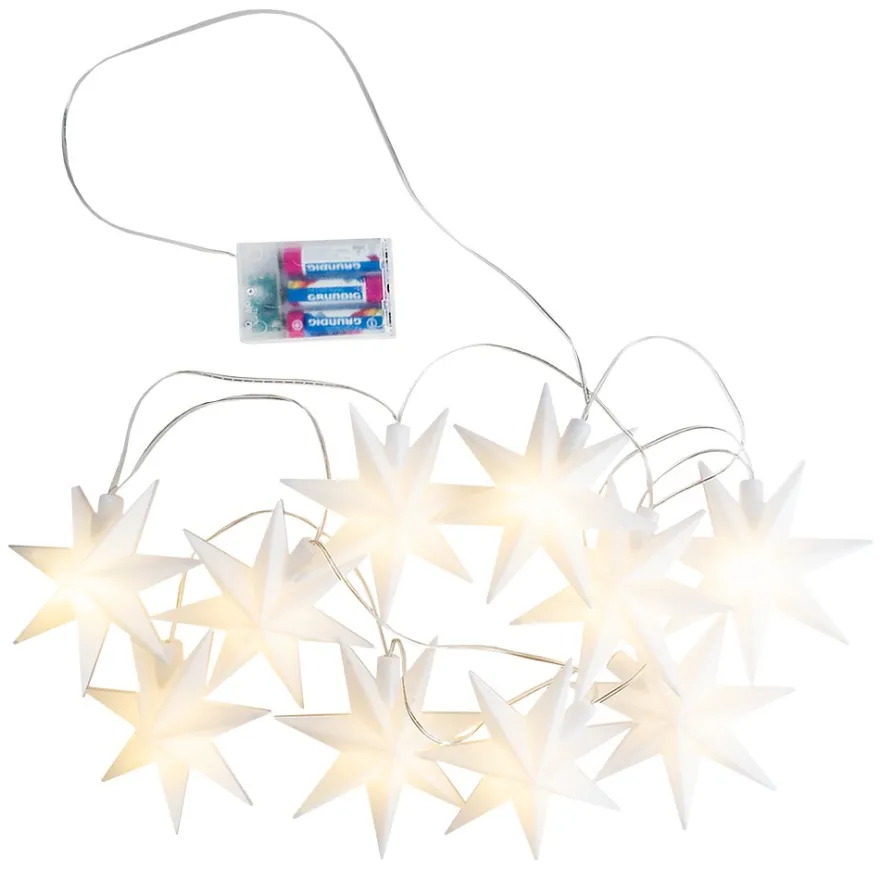 LED-Sterne-Lichterkette, 10 weiße Sterne je Ø 12cm, warmweiß, inkl. Timer