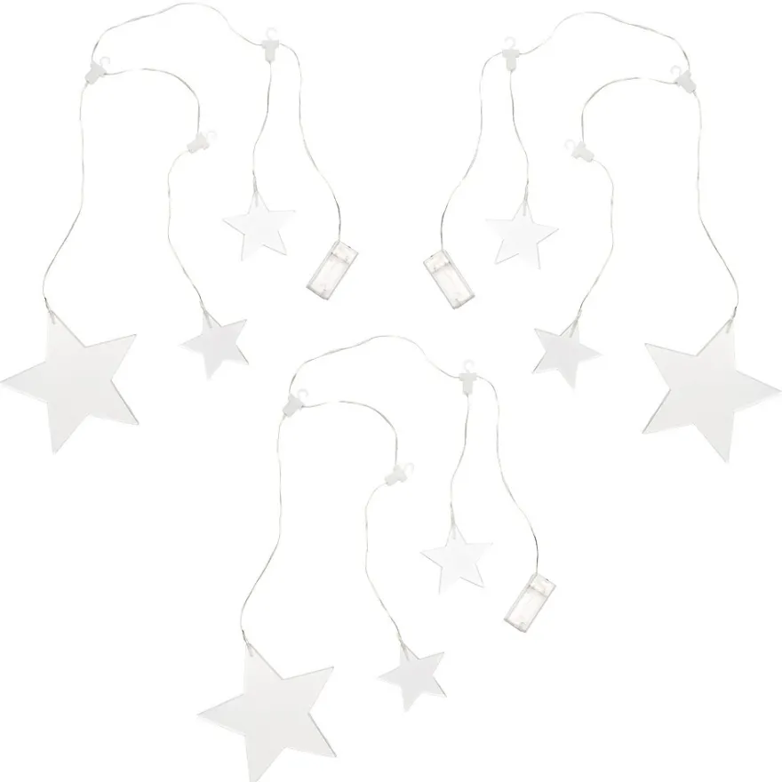 LED-Sternen-Girlande, 3 klare, flache Sterne, warmweiß, 3 Stück