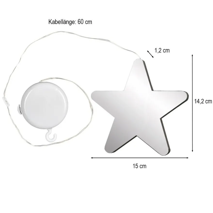 LED-Stern Infinity 2, 15cm x 1,2cm x 14,2cm, warmweiß, inkl. Timer, mit Saugnapf