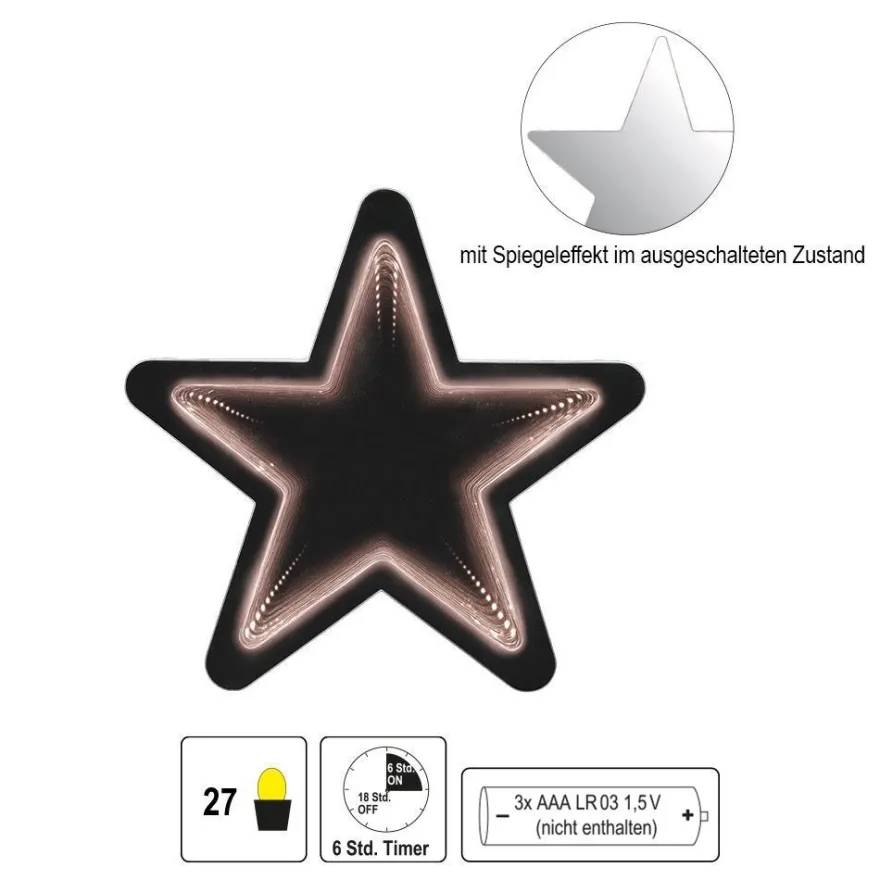 LED-Stern Infinity 2, 15cm x 1,2cm x 14,2cm, warmweiß, inkl. Timer, mit Saugnapf