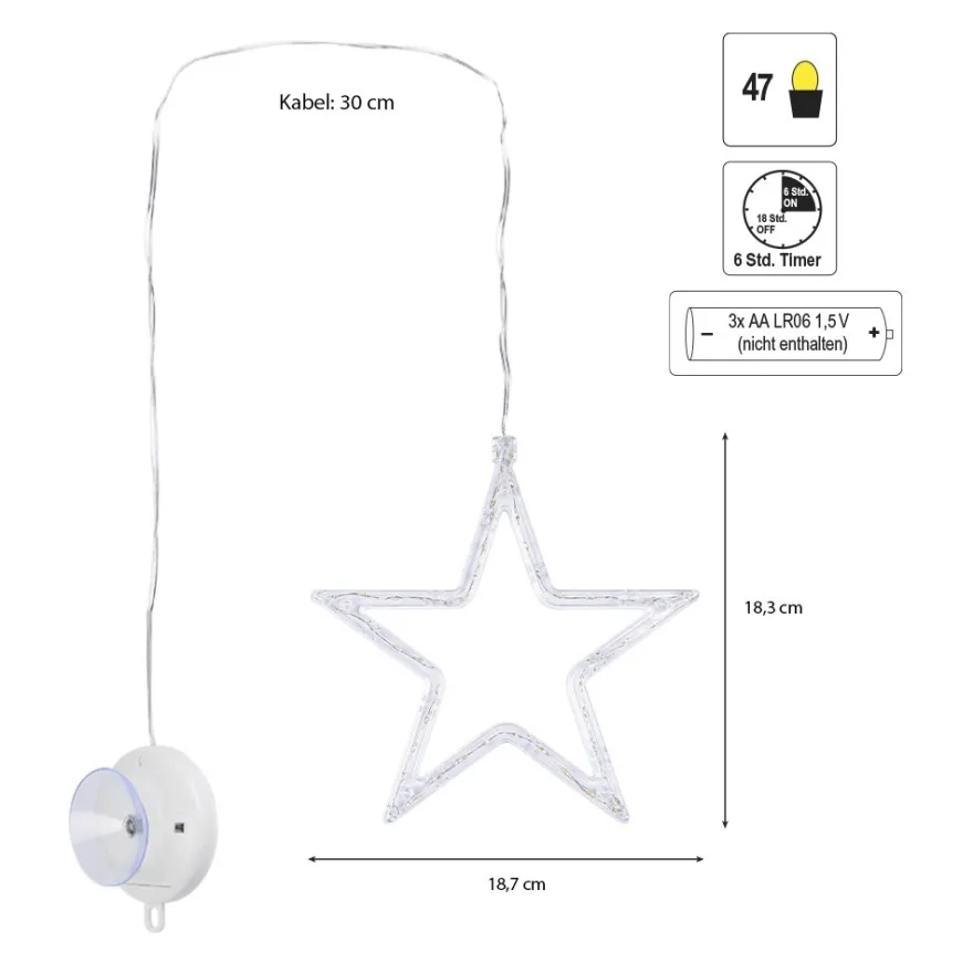 LED-Stern-Rahmen, 18,7cm x 1cm x 18,3cm, warmweiß, inkl. Timer, 3 Stück