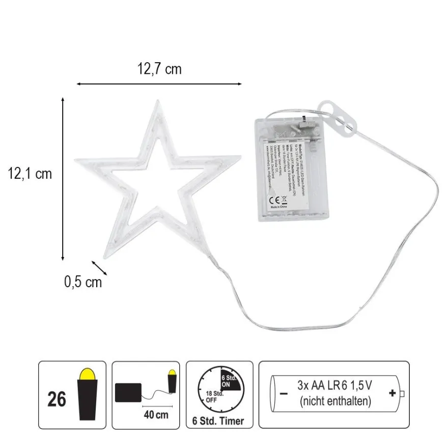 LED-Stern-Rahmen zum Aufhängen, 2 Größen, 26/49 LEDs in Warmweiß, Timer-Funktion, 2 Stück