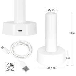 LED-Säule, weißes Licht, 13cm hoch, wiederaufladbar, Timer-Funktion