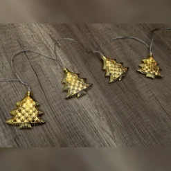LED-Tannenbaum-Lichterkette, 10 LED-Lämpchen warmweiß mit goldenen Tannenbäumen