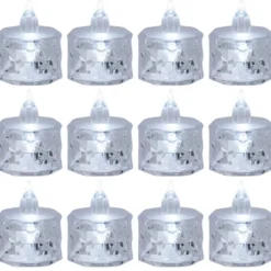 LED-Teelichter, Ø4cm, 5cm hoch, facettiert, kaltweiß, 12 Stück