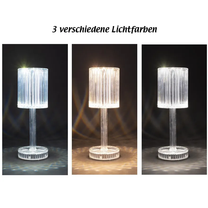 LED-Tischlampe, Kristalloptik 2, 24,6cm hoch, dimmbar, wiederaufladbar