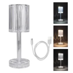 LED-Tischlampe, Kristalloptik 2, 24,6cm hoch, dimmbar, wiederaufladbar