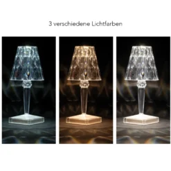 LED-Tischlampe, Kristalloptik, 25,5cm hoch, dimmbar, wiederaufladbar