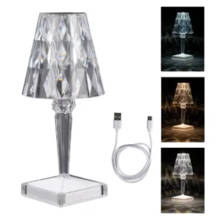 LED-Tischlampe, Kristalloptik, 25,5cm hoch, dimmbar, wiederaufladbar