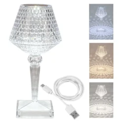 LED-Tischlampe, Kristalloptik 3, 26cm hoch, dimmbar, wiederaufladbar