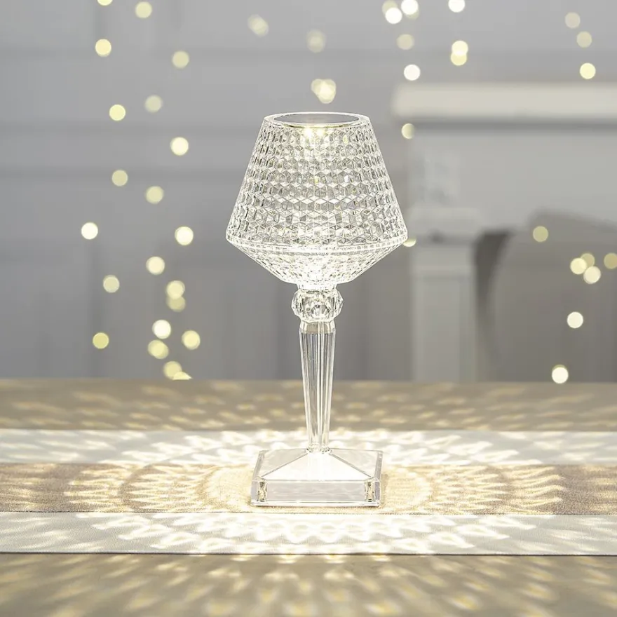 LED-Tischlampe, Kristalloptik 3, 26cm hoch, dimmbar, wiederaufladbar