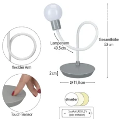 LED-Tischlampe, mit flexiblem Arm, 53cm hoch, dimmbar, USB-Kabel oder batteriebetrieben