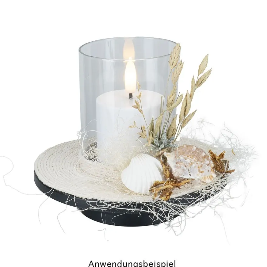 LED-Windlicht auf Podest, 11,5cm hoch, warmweißes LED-Licht mit Flammen-Effekt, inkl. Timer