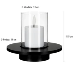 LED-Windlicht auf Podest, 11,5cm hoch, warmweißes LED-Licht mit Flammen-Effekt, inkl. Timer