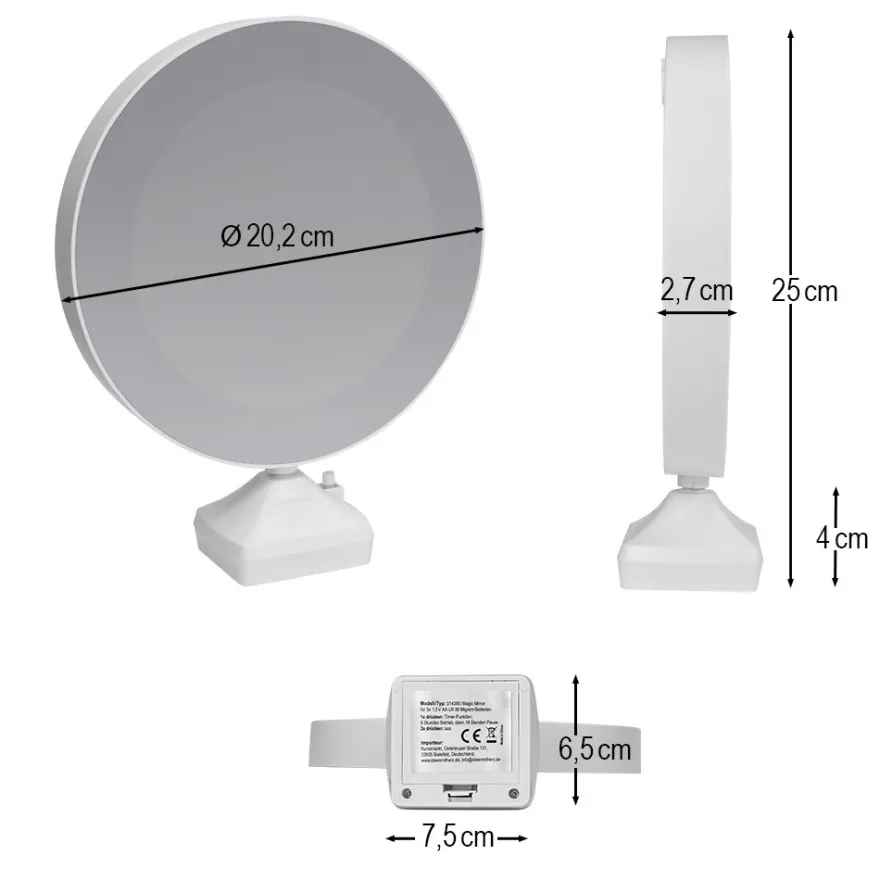 Magic Mirror, 20,2cm x 6,5cm x 25cm, 8 LEDs, inkl. 10 Motiv-Rückscheiben, inkl. Timer