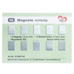Magnete rechteckig, 10 Magnete 1,5cm x 1cm, 10 Metallscheiben 1,7cm x 1,2cm, 10 Stück