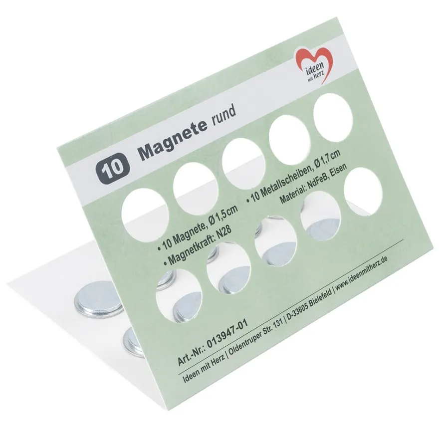 Magnete rund, 10 Magnete Ø 1,5cm, 10 Metallscheiben Ø 1,7cm, 10 Stück