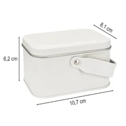 Metalldose mit Deckel & Henkel, 10,7cm x 8,1cm x 6,2cm, cremefarben, lebensmittelecht