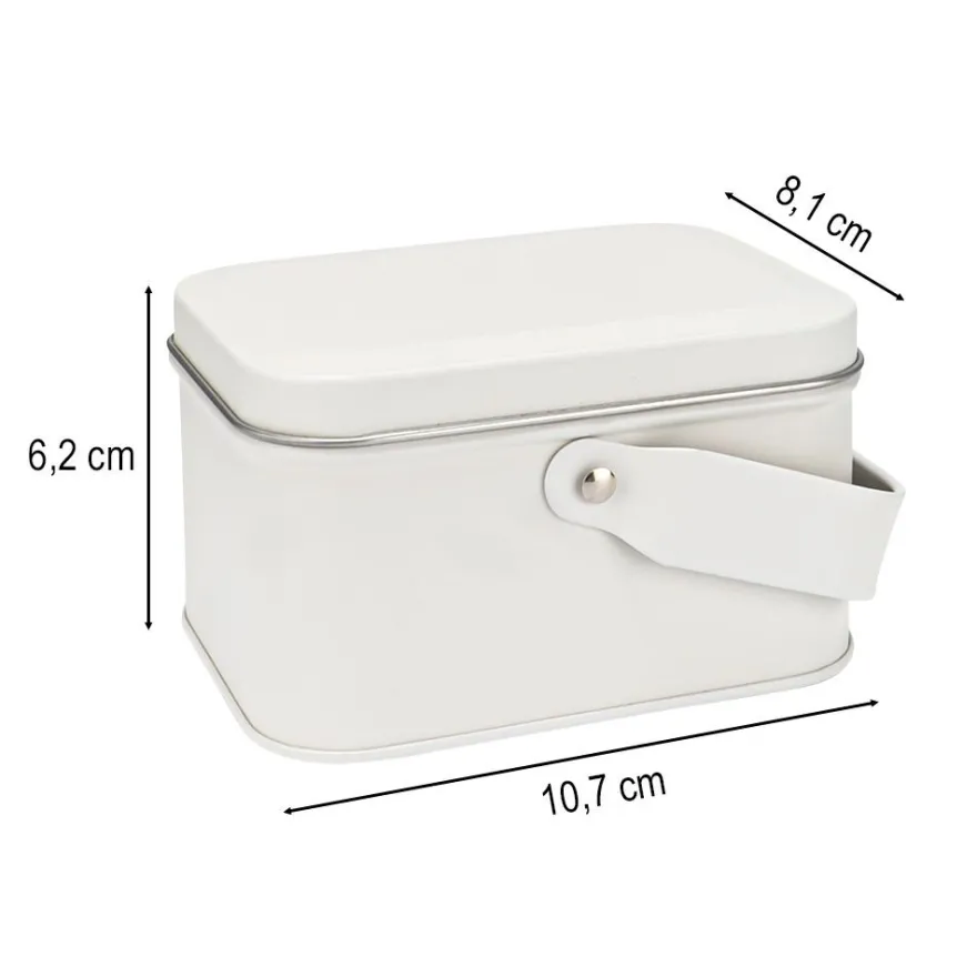 Metalldose mit Deckel & Henkel, 10,7cm x 8,1cm x 6,2cm, cremefarben, lebensmittelecht