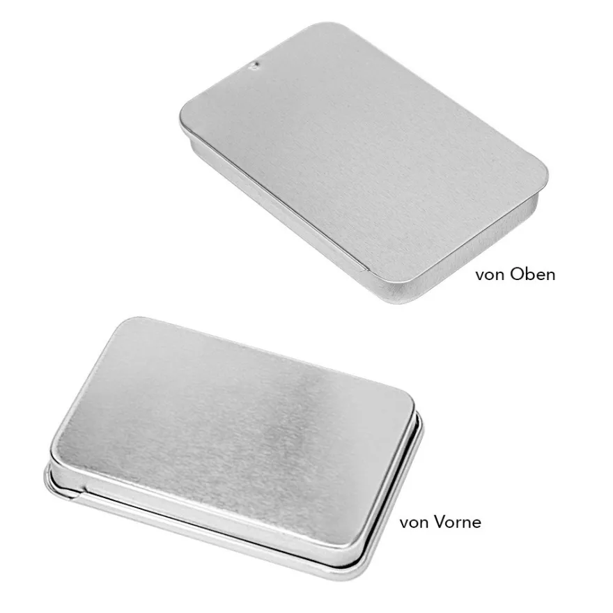 Metalldosen mit Schiebedeckel, 10cm x 6,5cm x 1,3cm, 4 Stück