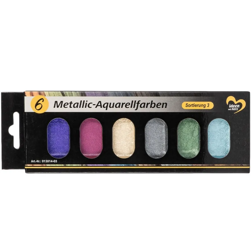 Metallic-Aquarellfarben, Sortierung 3, 6 verschiedene Farben