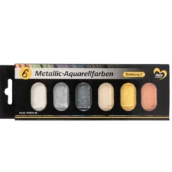Metallic-Aquarellfarben, Sortierung 2, 6 verschiedene Farben