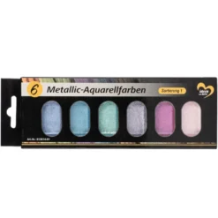 Metallic-Aquarellfarben, Sortierung 1, 6 verschiedene Farben