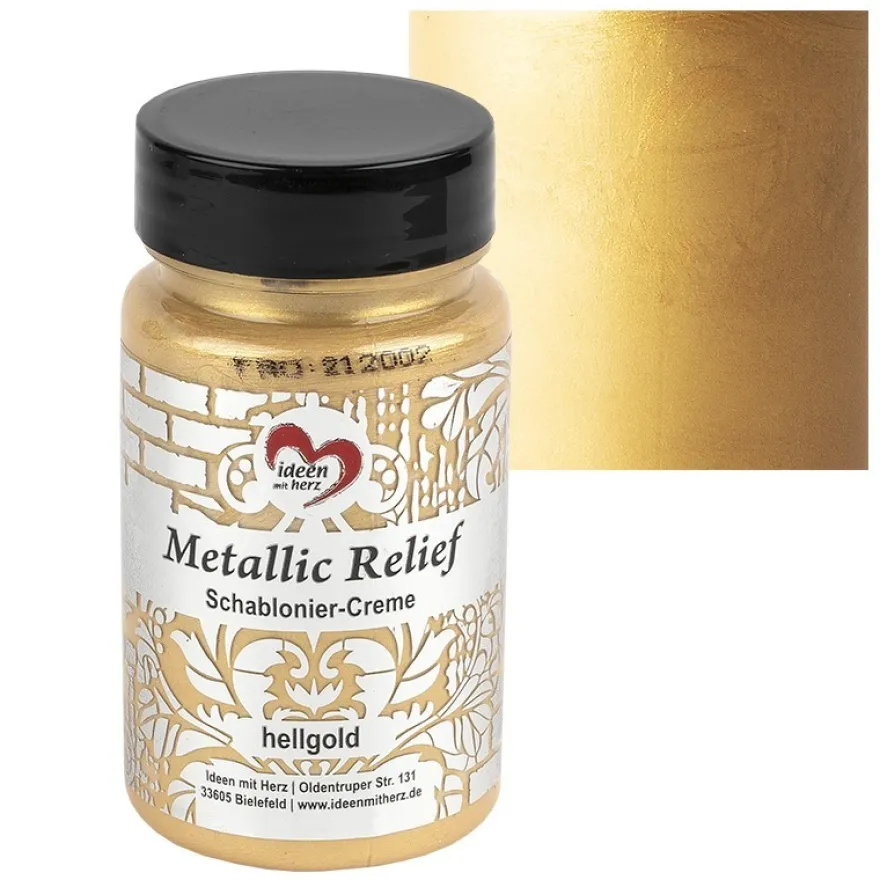 Metallic Relief, Schablonier-Creme, hellgold, 90ml